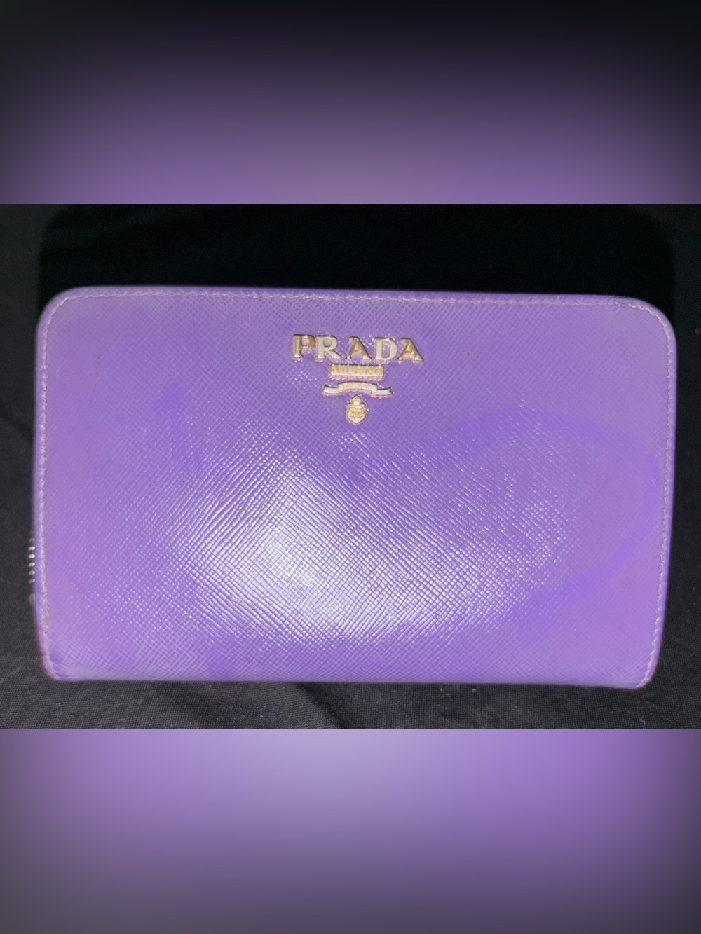 Prada Purple Saffiano Leather Wallet with Gold Logo